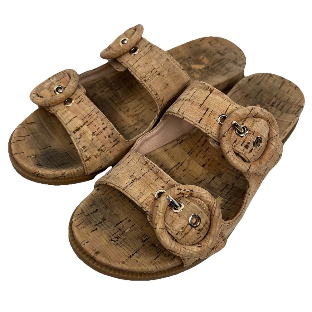Kate Spade Women's 9 Rhodes Double Buckle Strap Cork Sandals Natural Tan Slides